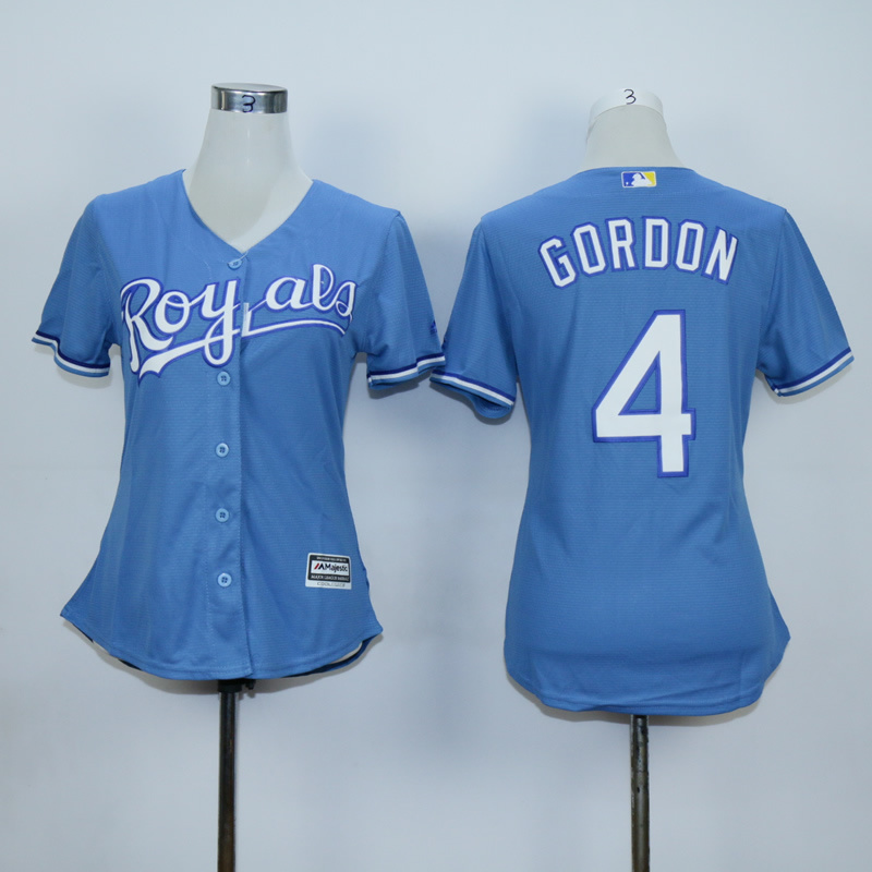 Women Kansas City Royals #4 Gordon Light Blue MLB Jerseys->women mlb jersey->Women Jersey
